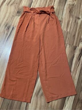 Stradivarius Rust Orange Paperbag Waist Wide Leg Culotte Pants Size S